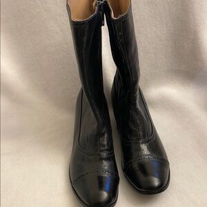 Classic Black Leather Mid-Calf Boots Made in Italy 35.5